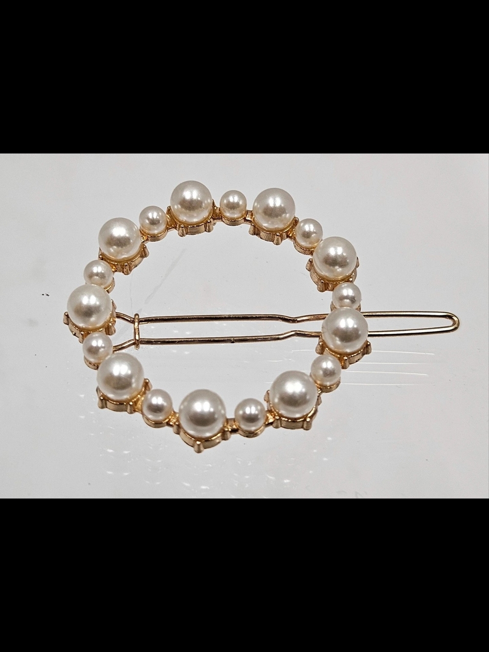 Gold-Tone Pearl Circle Hair Pin — Elegant White Faux Pearls